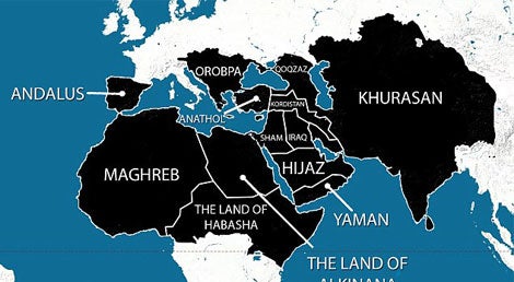 O Califado segundo os des&iacute;gnios do l&iacute;der  do grupo radical Estado Isl&acirc;mico, Abu Bakr al-Bagdadi (RTP)
