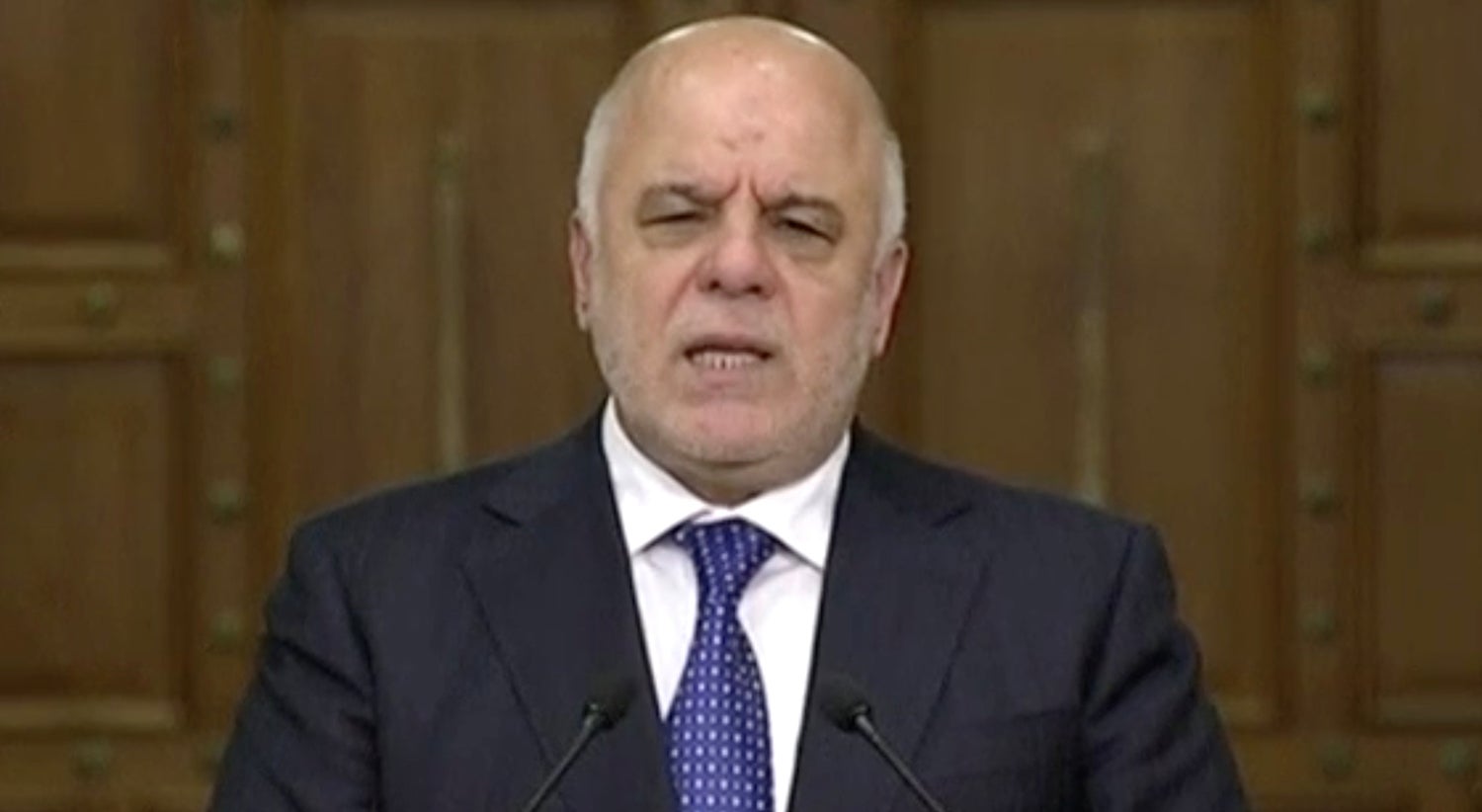 O primeiro-ministro iraquiano, Haider Al-Abadi, proferiu uma declara&ccedil;&atilde;o contra o referendo. Foto: Reuters TV