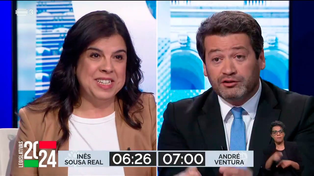 Imagem de Debates - Legislativas 2024 - André Ventura - Inês Sousa Real