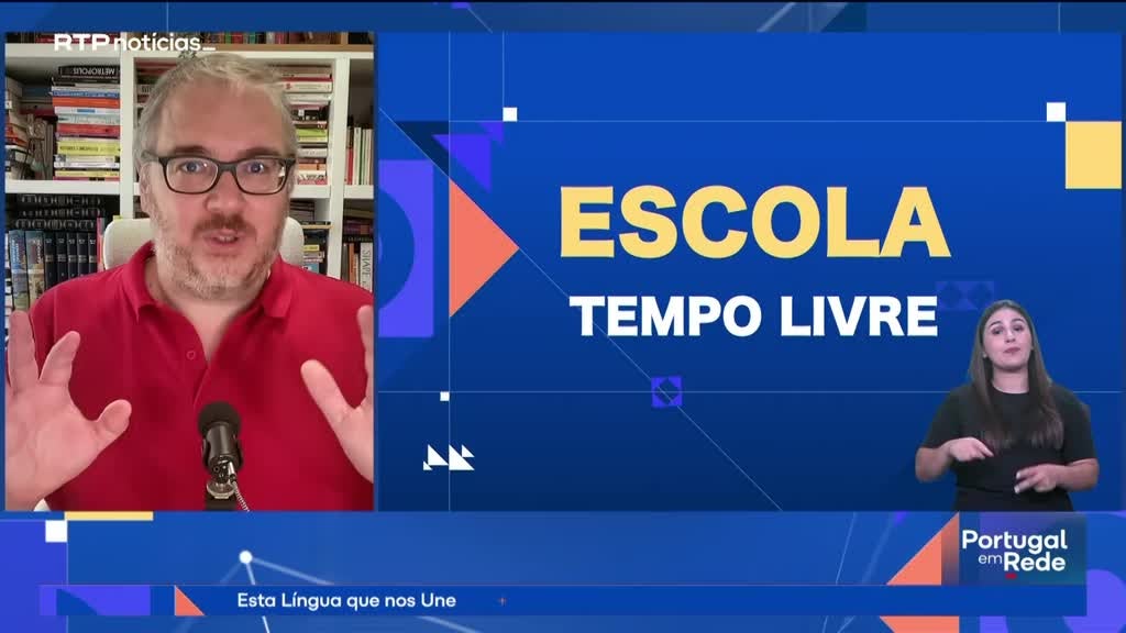 Imagem de Esta Língua Que Nos Une - Palavras relacionadas com escola: Escola, aluno, aprender, letivo e ler.