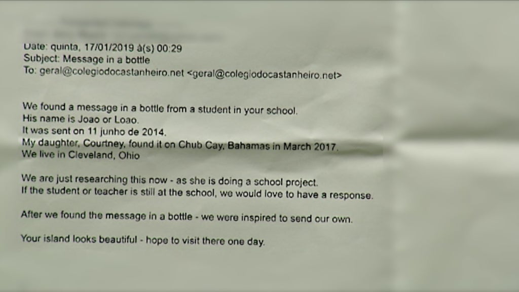 Garrafa viajante enviada do Colégio do Castanheiro