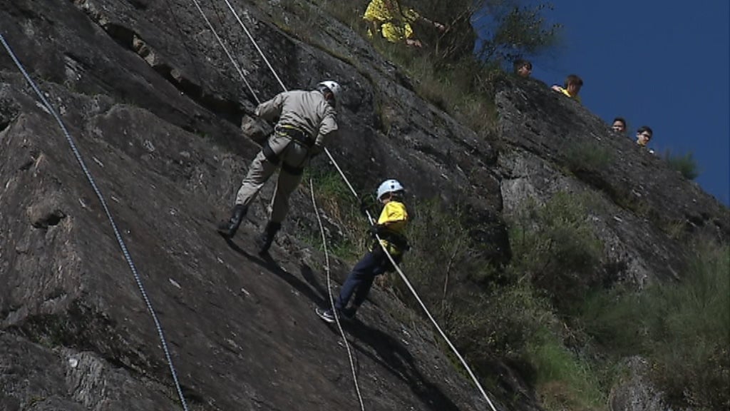 Caminhada de alunos pela floresta
